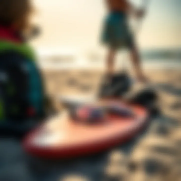 Essential Kite Surfing Gear Kite surfing gear laid out on the sand