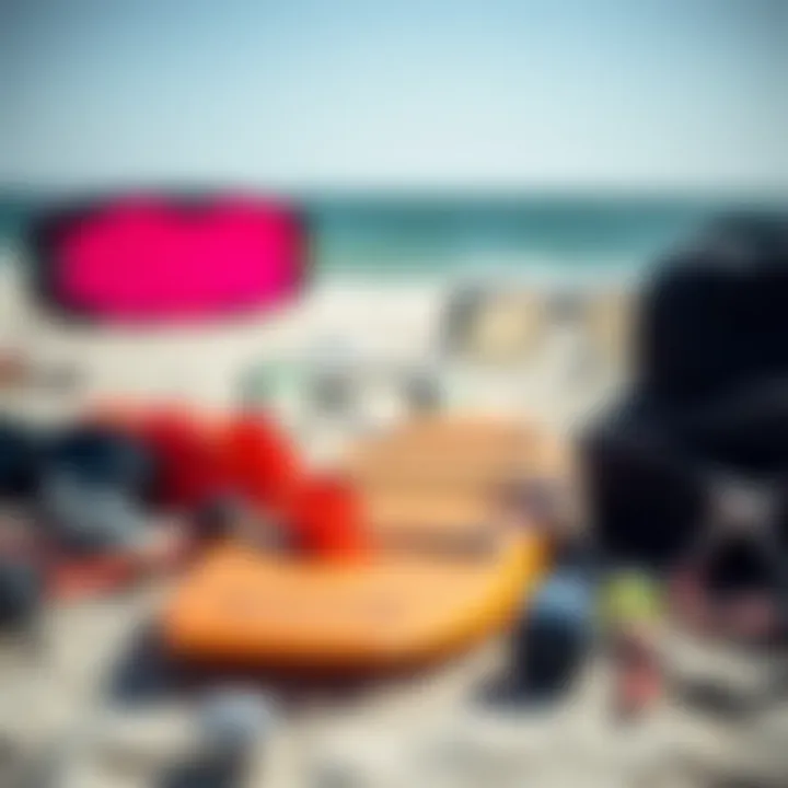 Essential Kite Surfing Gear Kite surfing gear laid out on the beach