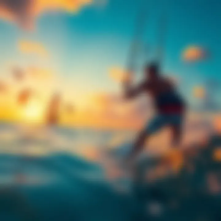 Sunset Serenity: A Kiteboarder's Journey Kiteboarder navigating through gentle waves at sunset