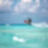Vibrant kiteboard soaring above turquoise waters