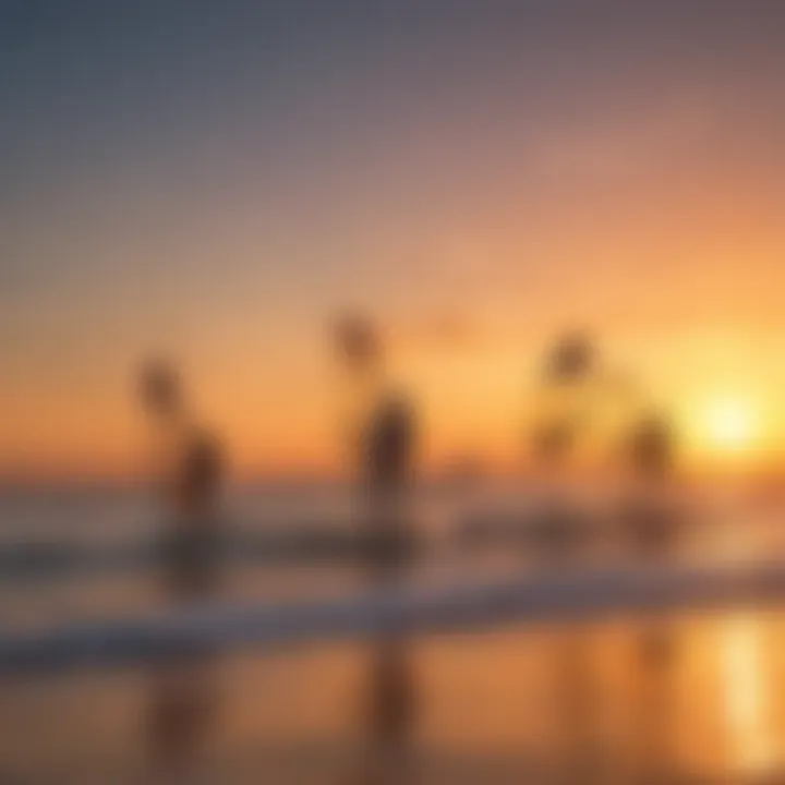 A group of kiteboarders enjoying the sunset