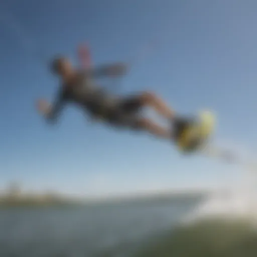 Kiteboarder maneuvering across the water in Houston