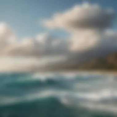 Scenic view of a kiteboarding spot with waves and wind