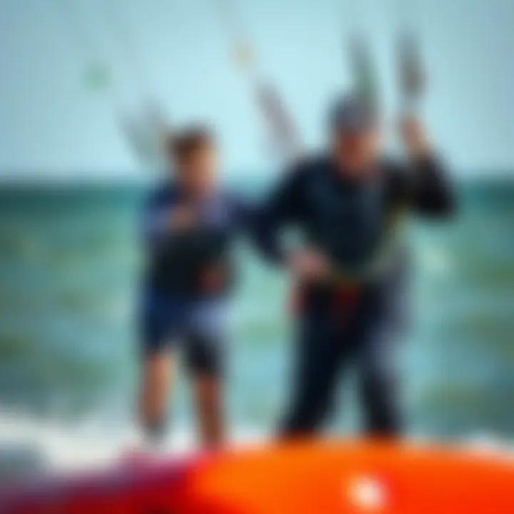 Expert Guidance in Kiteboarding Instructor guiding a student during kiteboarding