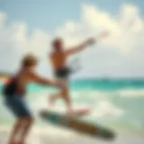 Kiteboarding lesson on a sunny beach