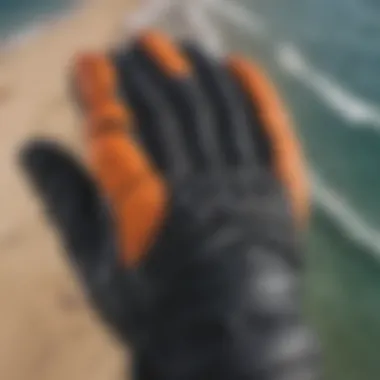 Different styles of kitesurf gloves displayed for comparison