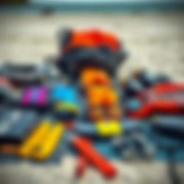 Kitesurfing Gear Overview A detailed view of kitesurfing gear laid out for enthusiasts