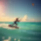 Kitesurfer gliding over turquoise waters