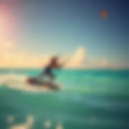 Kitesurfer gliding over turquoise waters