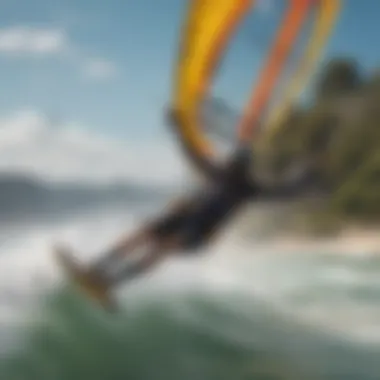 Kiteboarding Dynamics with Naish Kite Lines A kiteboarder skillfully maneuvering using Naish kite lines in action