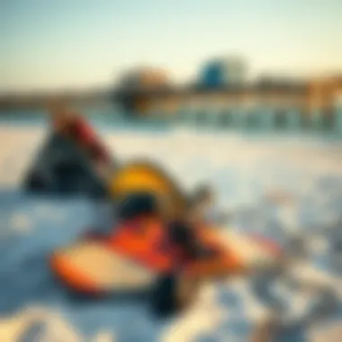 Essential Kiteboarding Gear on the Shore Kiteboarding equipment laid out on the beach