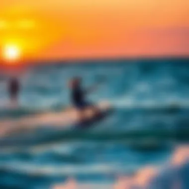 Kiteboarding at Sunset in Providenciales Kiteboarder riding the waves against a sunset backdrop