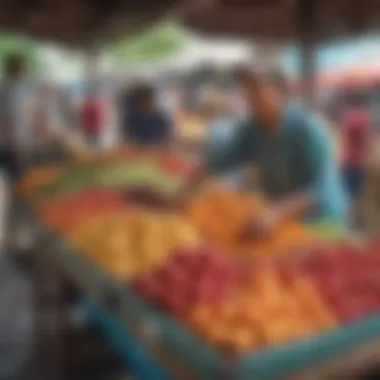 Local market showcasing vibrant fruits and traditional crafts