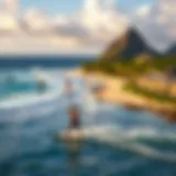 A scenic view of Sea Bay Resort with kiteboarders in action