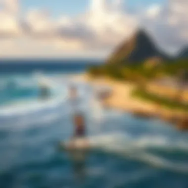 Scenic View of Sea Bay Resort A scenic view of Sea Bay Resort with kiteboarders in action