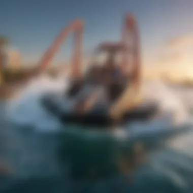 Exciting view of a slingshot riding across the water