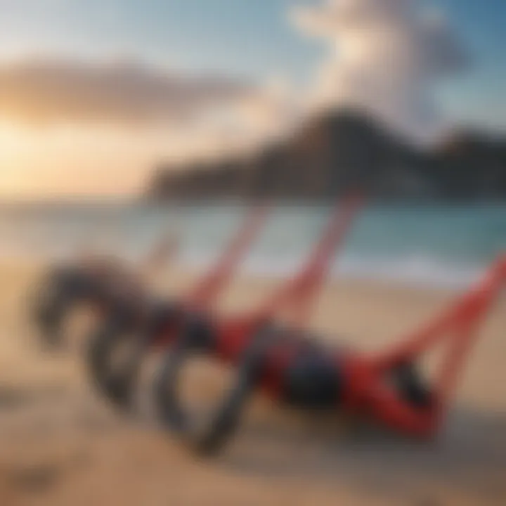 Two slingshots lined up ready for adventure with the ocean in the background