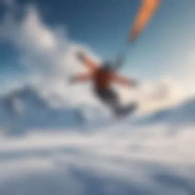 Gliding Over Snow A picturesque snowy landscape with a kiteboarder gliding gracefully.
