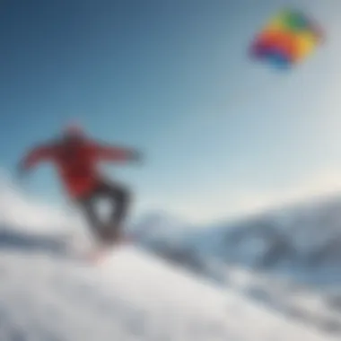 A skilled kiter performing tricks in the snow with a colorful kite