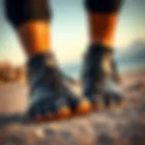 Close-up of split toe booties showcasing unique design features.