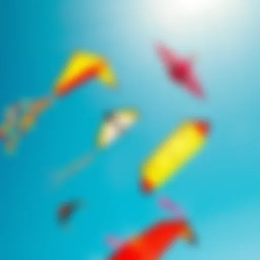 Kites Against a Bright Blue Sky Colorful kites soaring high in the sky