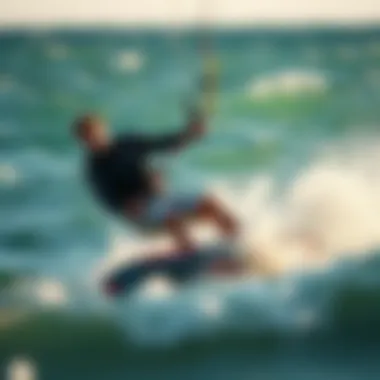 A kiteboarder skillfully navigating the waves