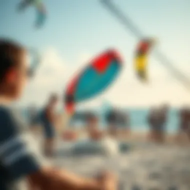 A vibrant kiteboarding community enjoying the beach