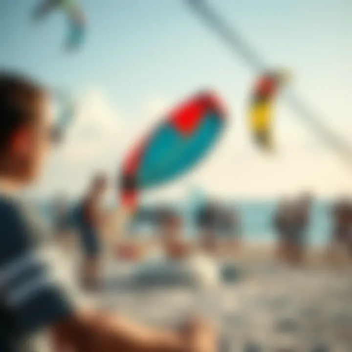 A vibrant kiteboarding community enjoying the beach