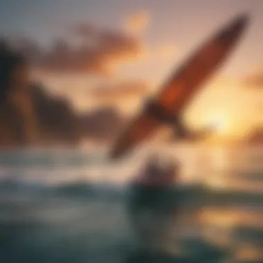 A serene sunset backdrop with wing surfers gliding gracefully