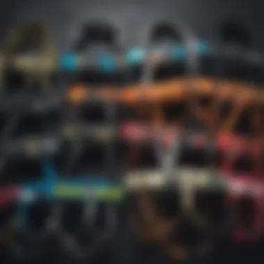 Different types of Dakine harnesses arranged for comparison
