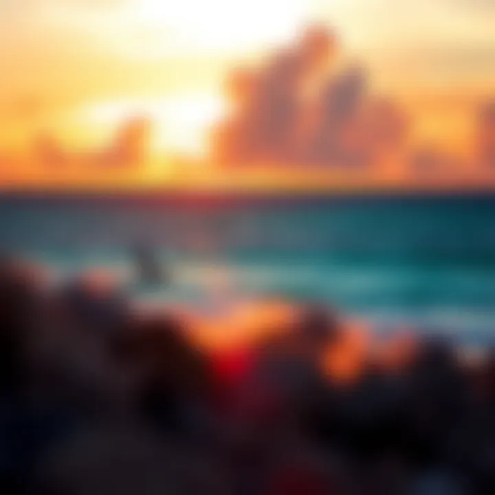 Sunset Over Kiteboarding Spot Vibrant sunset over a kiteboarding spot in Mauritius, highlighting the beauty of the location