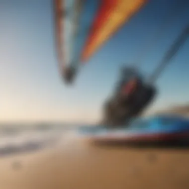 Close-up of advanced kite surfing equipment on the beach