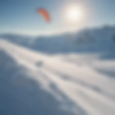 A vast snow-covered landscape featuring snowkiters in action, showcasing the beauty of the sport.