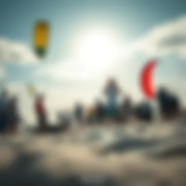 Kiteboarding Community Spirit Community gathering of kiteboarding enthusiasts on the beach