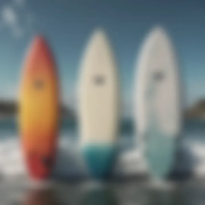 Comparison of traditional surfboards and pump surfboards on the water