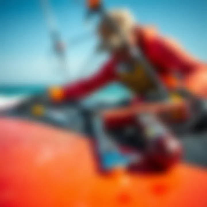 Maintenance Essentials for Foiling Boards A close-up of a foiling board being maintained, showcasing essential upkeep tools.