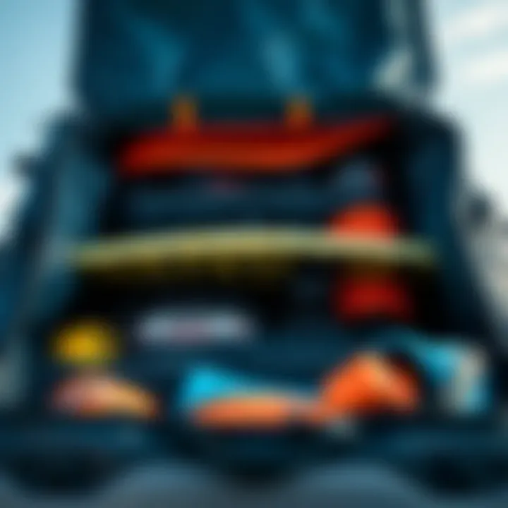 Internal compartments of the Mystic board bag designed for organized storage