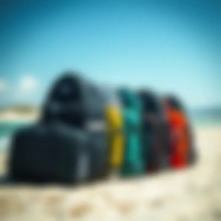 Various models of Mystic board bags displayed together for comparison