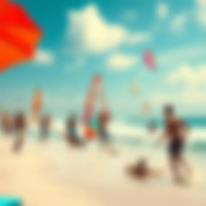 Vibrant Community of Water Sports Sunny beach scene with windsurfing and kitesurfing enthusiasts