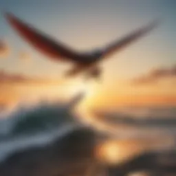 A dynamic view of wing surfing at sunset, capturing the essence of freedom and adventure