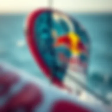 Artistry in Kiteboarding A close-up of a kite with intricate designs, embodying the fusion of art and sport