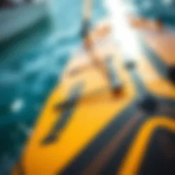 A close-up view of a foil board showcasing its streamlined design and features.