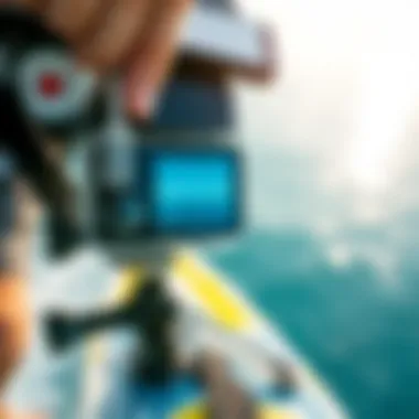 GoPro Camera Positioning on Wing Mount Close-up of the GoPro camera positioned on the wing mount during kiteboarding