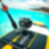 GoPro Wing Mount on Kiteboard Detailed view of the GoPro wing mount attached to a kiteboard