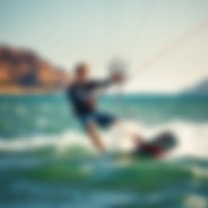 The Halo Rope Leash in Action Kiteboarder using the Halo Rope Leash in action on the water