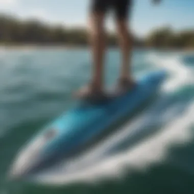 Detailed view of hydrofoil technology under a wakesurf board