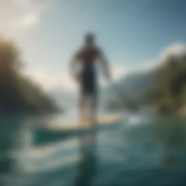 Paddle boarder gliding on calm waters