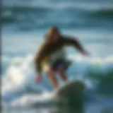 Surfer in Action with Functional Parka Surfer navigating waves wearing a stylish parka