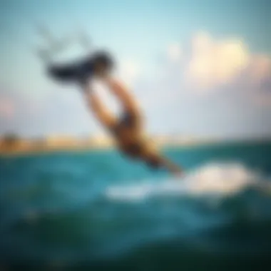 Kiteboarder executing an inverted back maneuver over the water