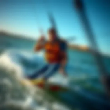 Fitted Kite Vest in Action A well-fitted kite vest worn by an individual kiteboarding on water